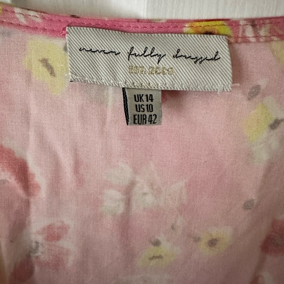 Never Fully Dressed yellow and pink floral midi wrap dress, size 10 - Picture 5 of 6